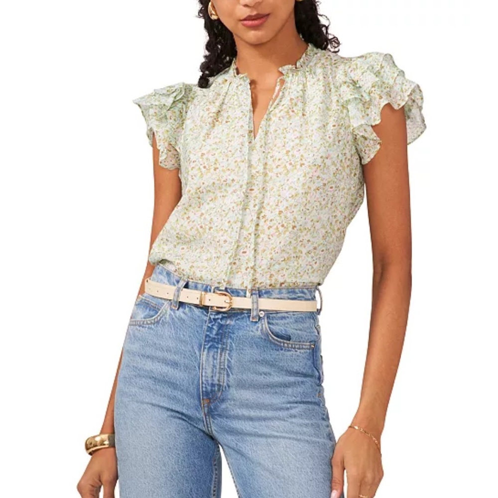 1. State Flutter Sleeve Floral Print Top Blouse Shirt Size Large